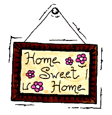 A cartoon image of a "Home Sweet Home" sign.