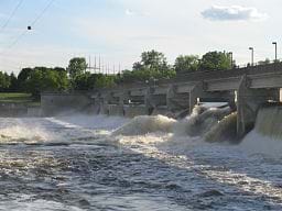 A view of the north side of the Coon Rapids Dam along the Mississippi River.