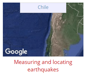 Screen capture of a website page shows a map of Chile inside a box hyperlinked to the Chile option for measuring and locating earthquakes.