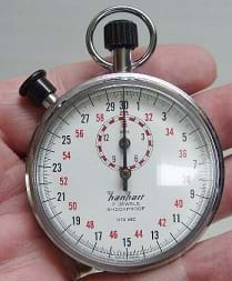 A person holding a stopwatch about to measure time.