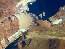 The Hoover Dam as seen from the sky.