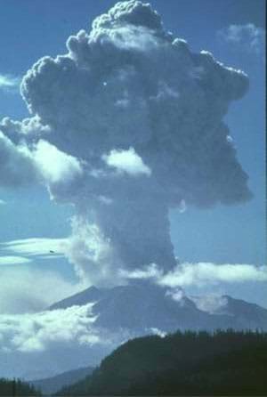 Photograph of an erupting volcano.