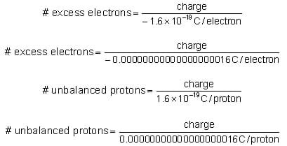 Equations for excess electrons and unbalanced protons