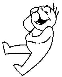 Line drawing of a laughing person.