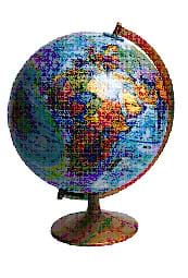A picture of a standard world globe.