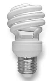 A spiral-shaped compact fluorescent lamp (light bulb).