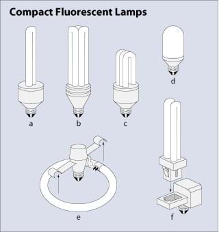 A drawing shows different shapes of CFLs.