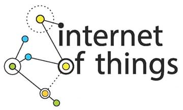 A graphic shows a scattering of concentric dots and circles connected by solid and dashed lines around the words “Internet of things.”