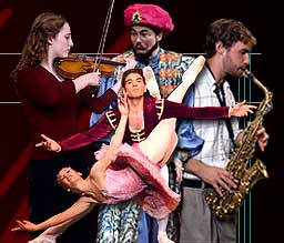 A composite image shows a ballerina, singer, actor, violinist and saxaphonist.