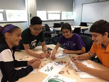 A photograph shows a group of students gathered around a classroom table and using a molecular model set to model the photosynthesis reaction.