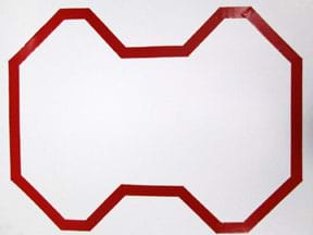 A photograph shows a continuous loop of red reflective tape on a 24 x 36-inch piece of white poster board. The route includes a series of straight sections with periodic left and right turns, none greater than 45°. 