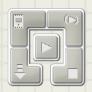 A screen capture image shows a five-segment square icon that looks like a raised button with a lower-left corner down arrow and an inner square with a right-pointing triangle.