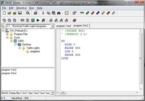 A screenshot showing the program used to flash an LED for 0.5 seconds repeatedly. 