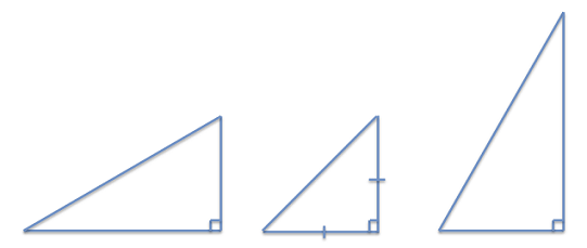 A diagram of three right triangles with sides of different lengths.