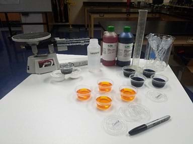 A photograph of all materials needed for the lab activity laid out on a table.