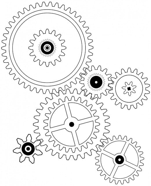 A graphic showing various gears and wheels of different sizes.