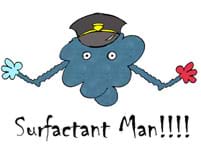 A drawing shows a two-eyed blue blob with two arms outstretched with a blue hand and a red hand, and a police-type hat. 