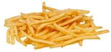 A photograph shows a pile of golden brown French fries.