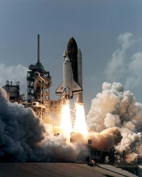 Photo shows the STS-71 Shuttle Atlantis liftoff.