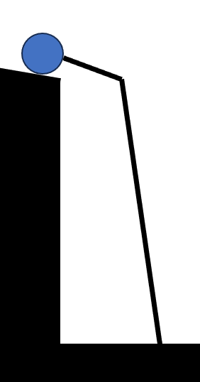 A diagram of a ball rolling off a cliff, but the trajectory is not correct; it matches what will be shown in the movie clip. 