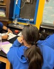  A photo showing students working in groups to complete the worksheet.