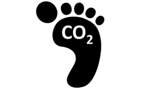 An illustration of a footprint with CO2 in the middle to represent carbon footprint.