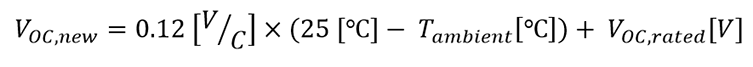 The output voltage of the module = 0.12 (V/C) times (25 °C minus module temperature) plus rated voltage