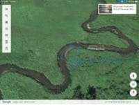 Image of a river with a blue circle identifying the deposition/point bar on the river. 