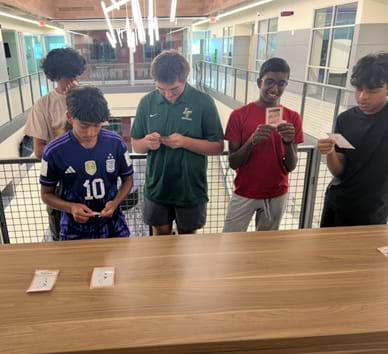A photo showing students reading the Ethics Twist Card after making their selection. A photo showing students reading the Ethics Twist Card after making their selection.