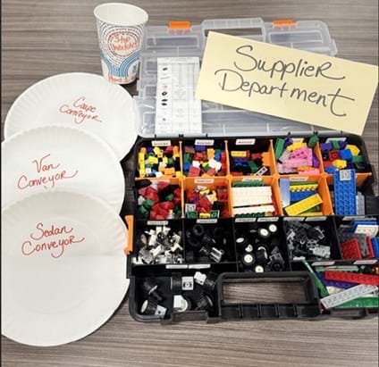 A photo of a plastic brick kit and station label that will act as the sourcing/supply area. A photo of a plastic brick kit and station label that will act as the sourcing/supply area.