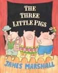 An image of the cover of The Three Little Pigs, by James Marshall, featuring three cartoon-style pigs standing together, each dressed in bright, old-fashioned clothing. One pig wears blue overalls, another wears a green shirt with red suspenders, and the third wears a yellow outfit with a hat. The title, “The Three Little Pigs,” is written in large, playful letters across the top, and the author’s name, James Marshall, appears near the bottom. An image of the cover of The Three Little Pigs, by James Marshall, featuring three cartoon-style pigs standing together, each dressed in bright, old-fashioned clothing. One pig wears blue overalls, another wears a green shirt with red suspenders, and the third wears a yellow outfit with a hat. The title, “The Three Little Pigs,” is written in large, playful letters across the top, and the author’s name, James Marshall, appears near the bottom.