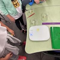 A photo showing three students measuring the length of a gummy with a gram scale. A photo showing three students measuring the length of a gummy with a gram scale.